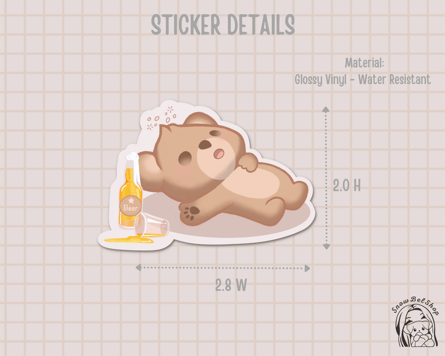 Chibi Drunk Bear Sticker | Kawaii Chibi Stickers