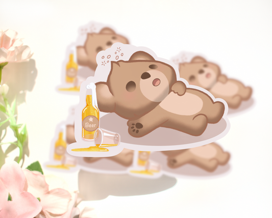 Chibi Drunk Bear Sticker | Kawaii Chibi Stickers
