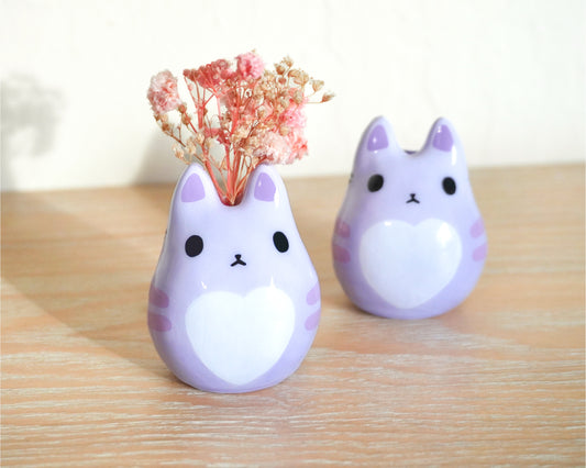 Lavender Cat Desk Friend | Cat Clay Decor | Mini Buds Vase | Whiskers Vase