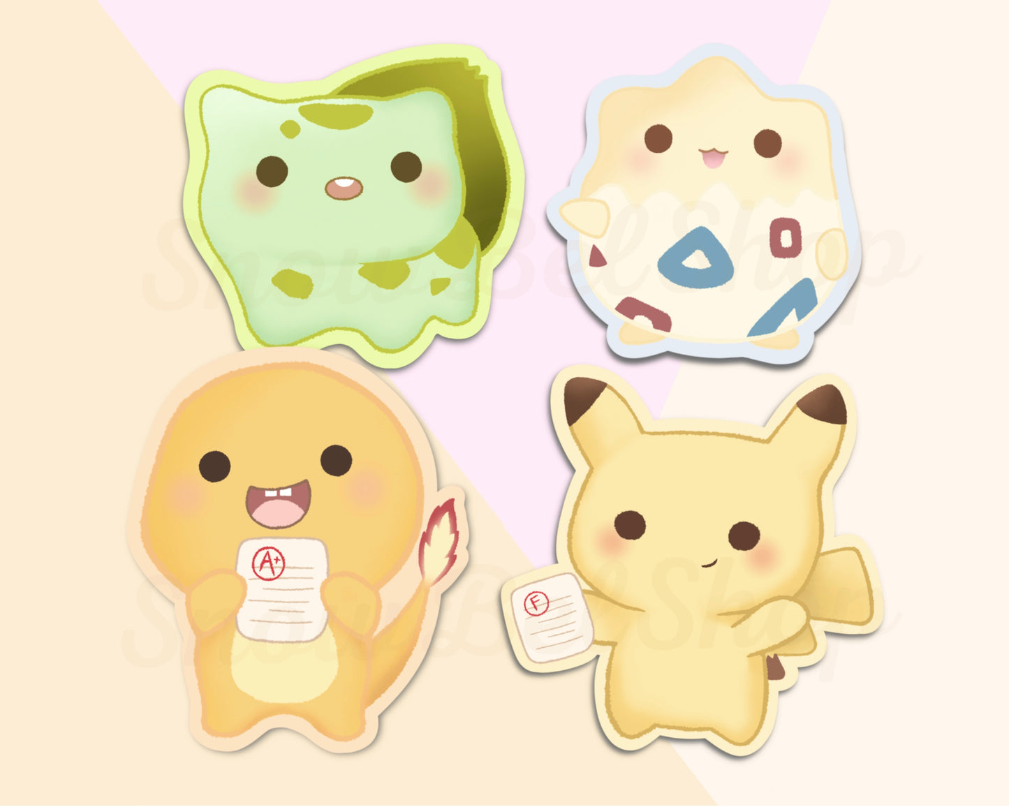 Sticker Pack | Set of 4 Sticker Pack | Pika, Bulba, TogP, and Charm
