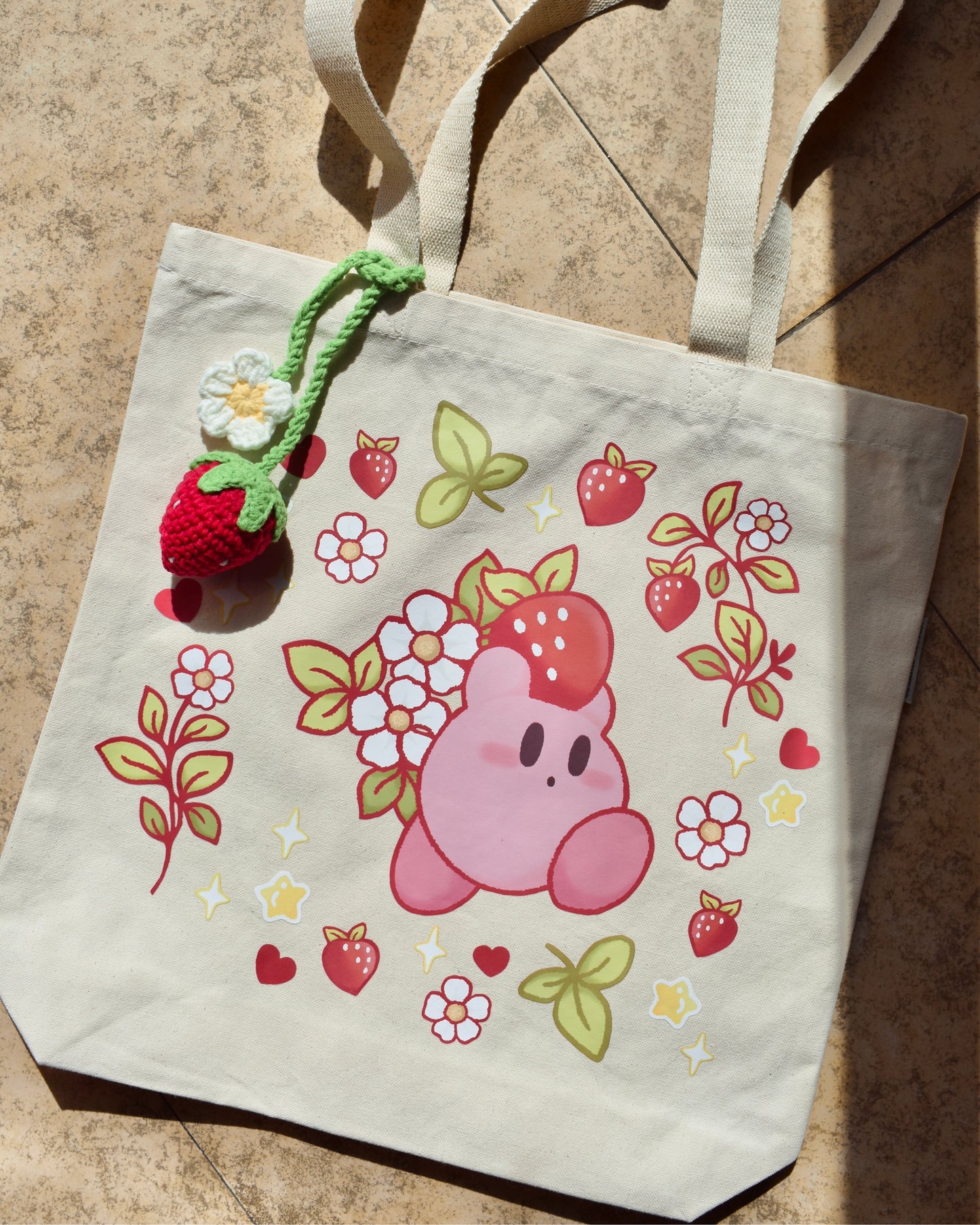 Strawberry Kirbz Tote Bag | Grocery - Book Bag | Organic Cotton Canvas