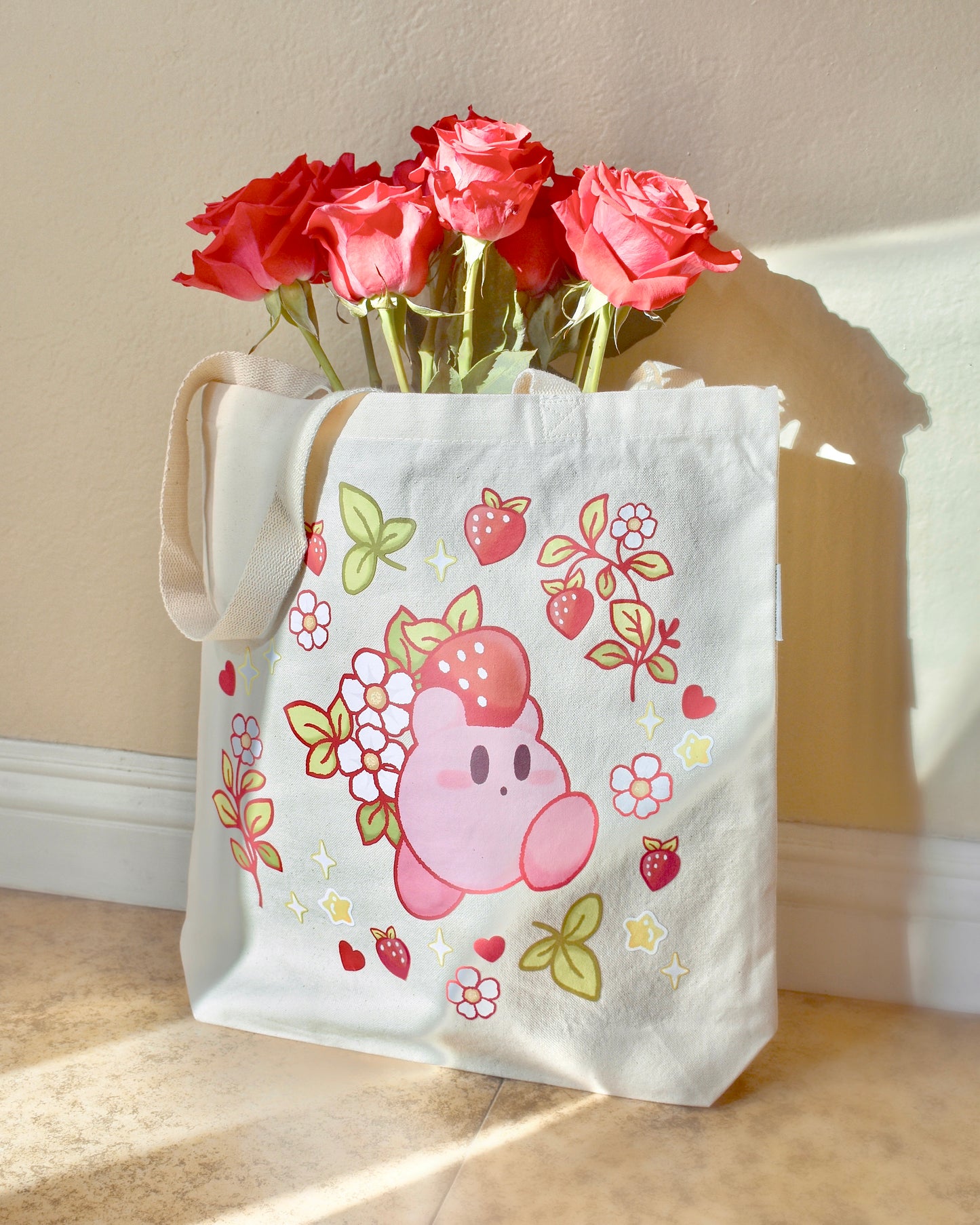 Strawberry Kirbz Tote Bag | Grocery - Book Bag | Organic Cotton Canvas