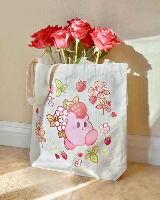 Strawberry Kirbz Tote Bag | Grocery - Book Bag | Organic Cotton Canvas