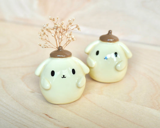Pompurin Dog Vase | Desk Friends | Clay Figurine | Mini Bud Vase